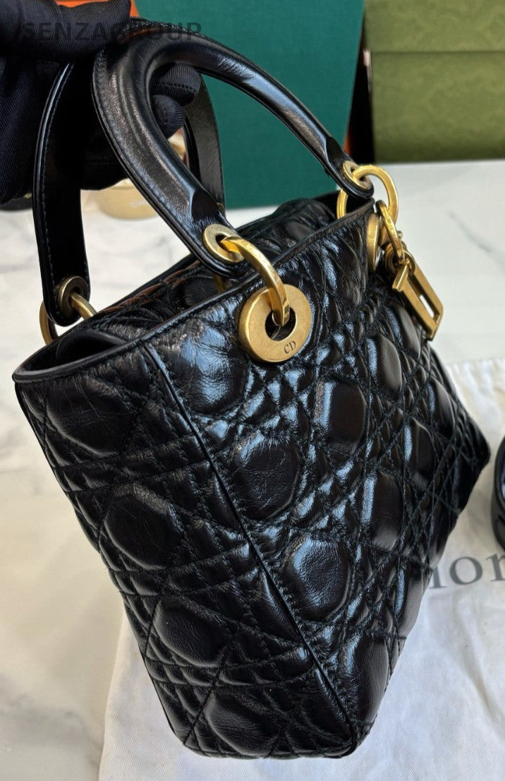 Christian Dior Lady Top Handle 2way Shoulder bag Women Black Gold