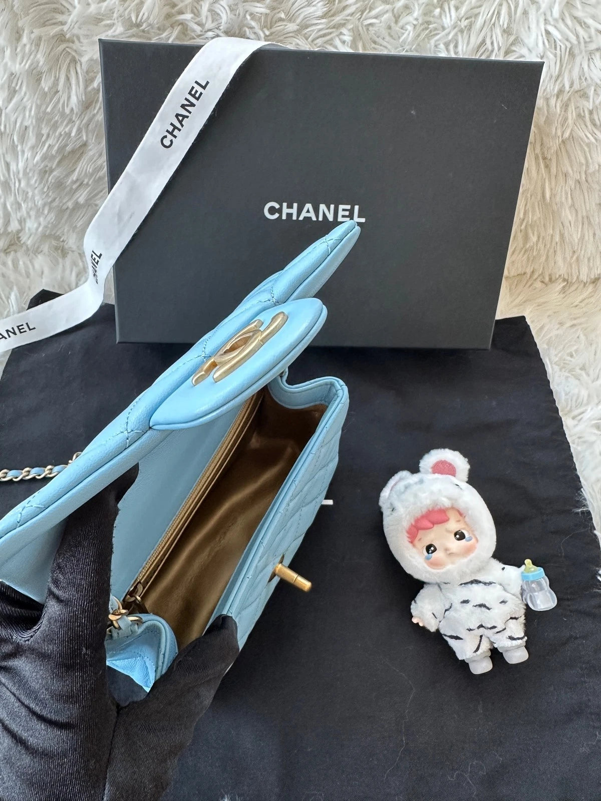 CHANEL Blue Calfskin Walnut Ball Square Crossbody Bag For Women