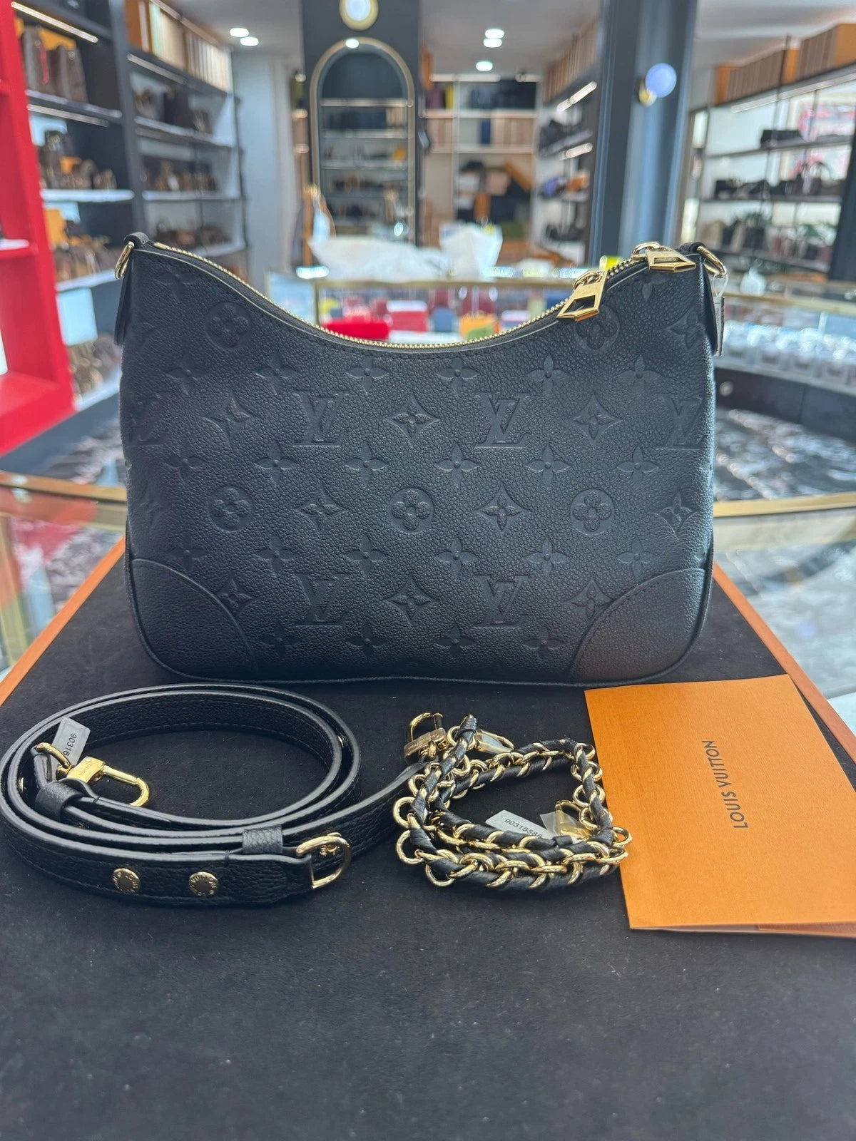 Louis Vuitton Boulogne Black Embossed Leather Shoulder Crossbody Bag