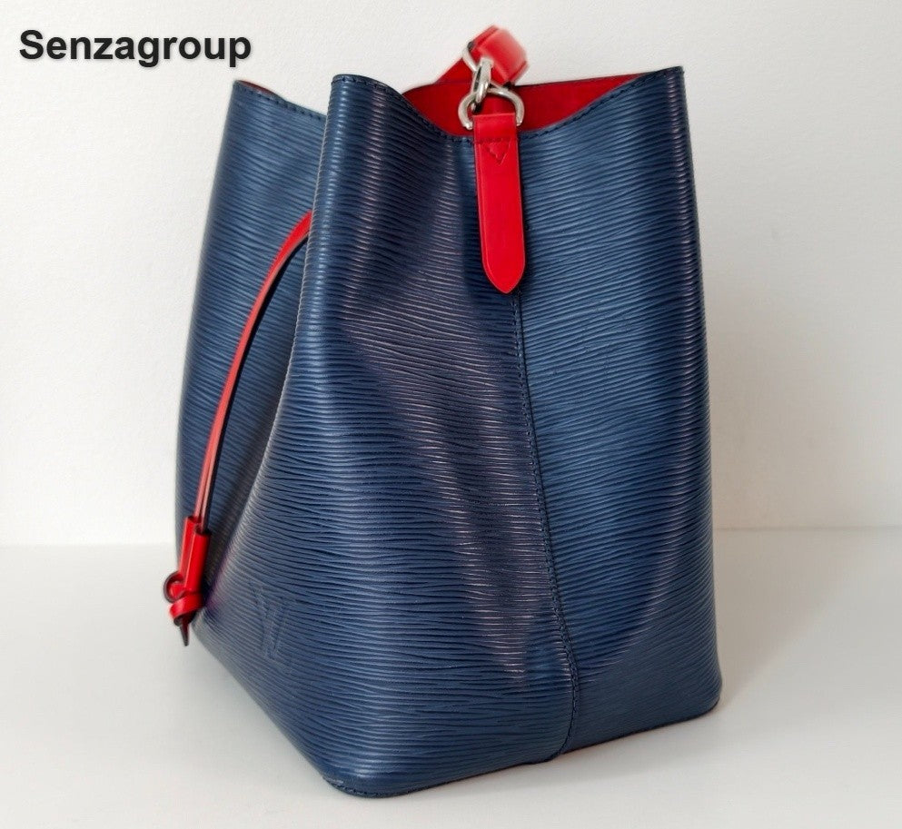 Louis Vuitton Epi Calfskin Bucket Top Handle Shoulder Bag Blue Silver Women