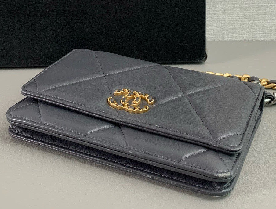 Chanel 19bag Woc Lambskin CC Chain Shoulder bag Dark Gray Gold Women Classic