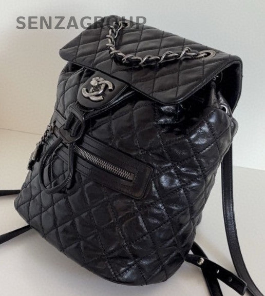 Chanel Calfskin PM Backpack Black Silver Diamond Used Women Classic Fashion