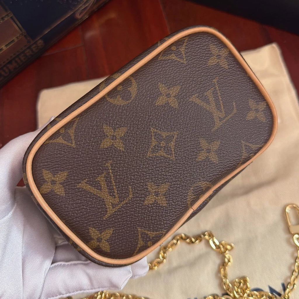 Louis Vuitton Monogram Nano Chain Top Handle Crossbody Brown Gold Women