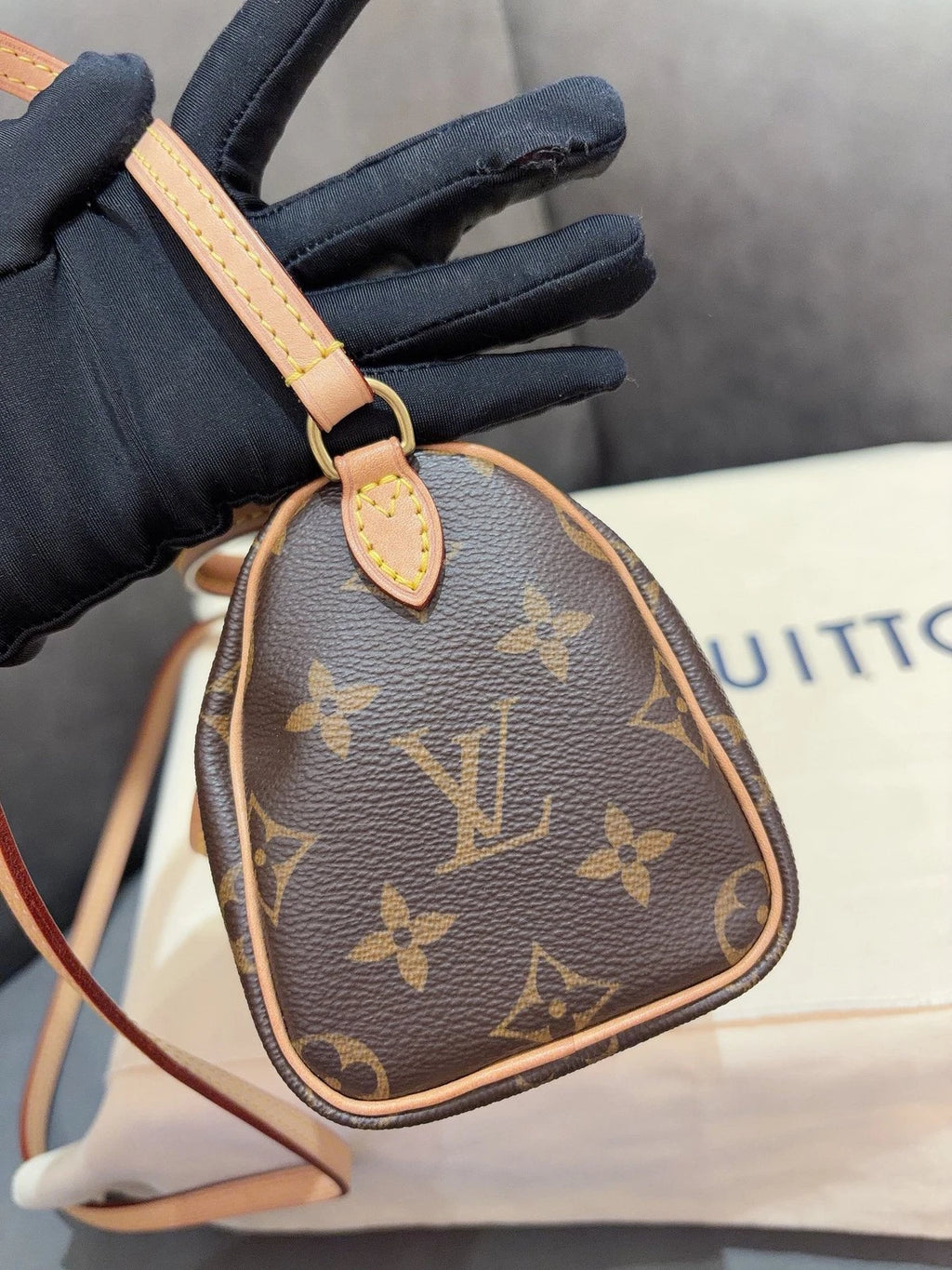 Louis Vuitton Speedy Nano Top Handle Shoulder Crossbody Bag Brown Women