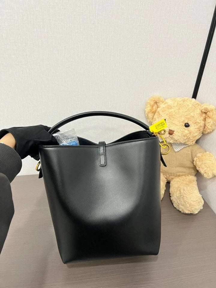 YSL Black Calfskin Hobo Bucket Bag For Women