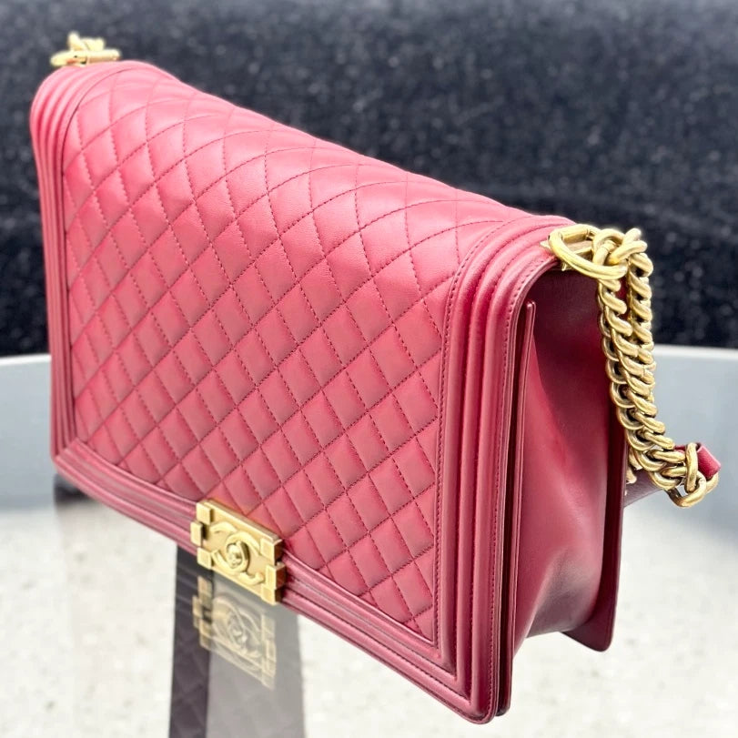 Chanel Leboy Lambskin Chain Shoulder Crossbody Bag Red Gold Hardware Women S