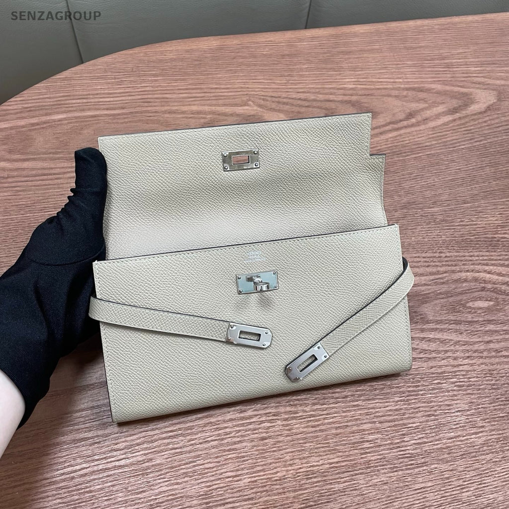 Hermes Kelly Long Wallet Gray Silver Classic