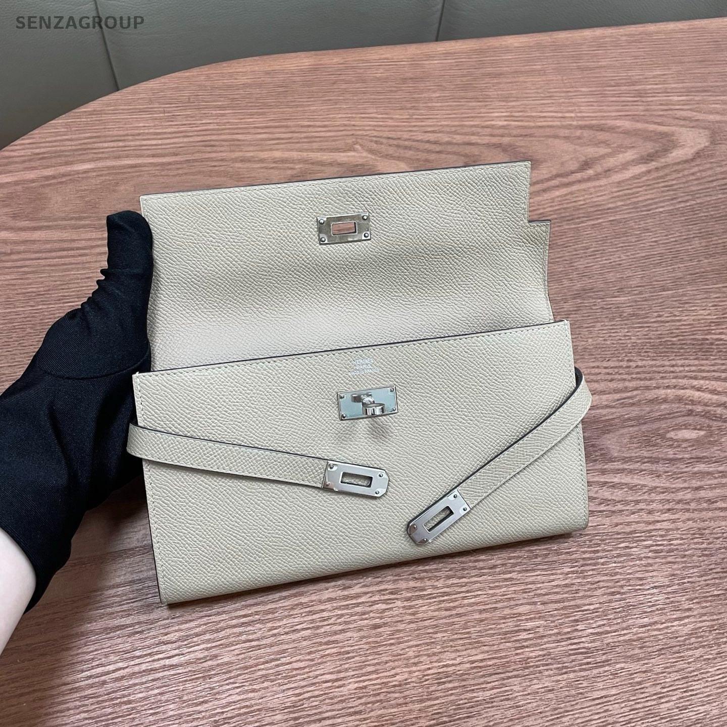 Hermes Kelly Long Wallet Gray Silver Classic