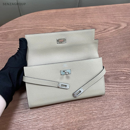 Hermes Kelly Long Wallet Gray Silver Classic