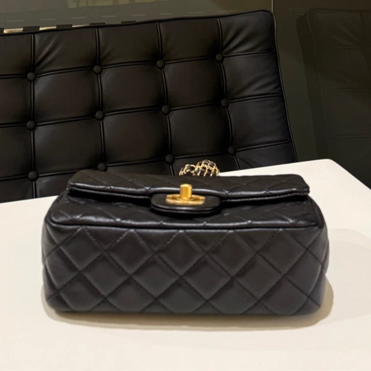 Chanel Classic Flap Mini Chain Shoulder Crossbody Women Diamond Black Gold Women