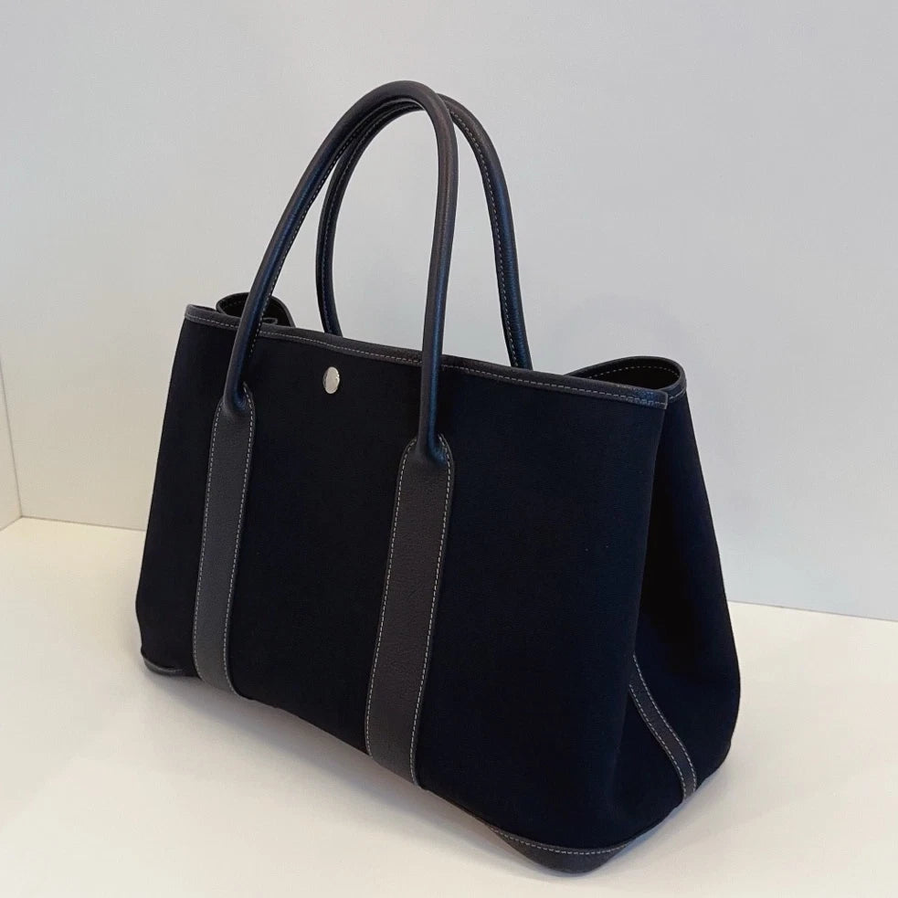 Hermes Garden Party36 Tote Top Handle Shoulder Bag Black Silver Women Classic