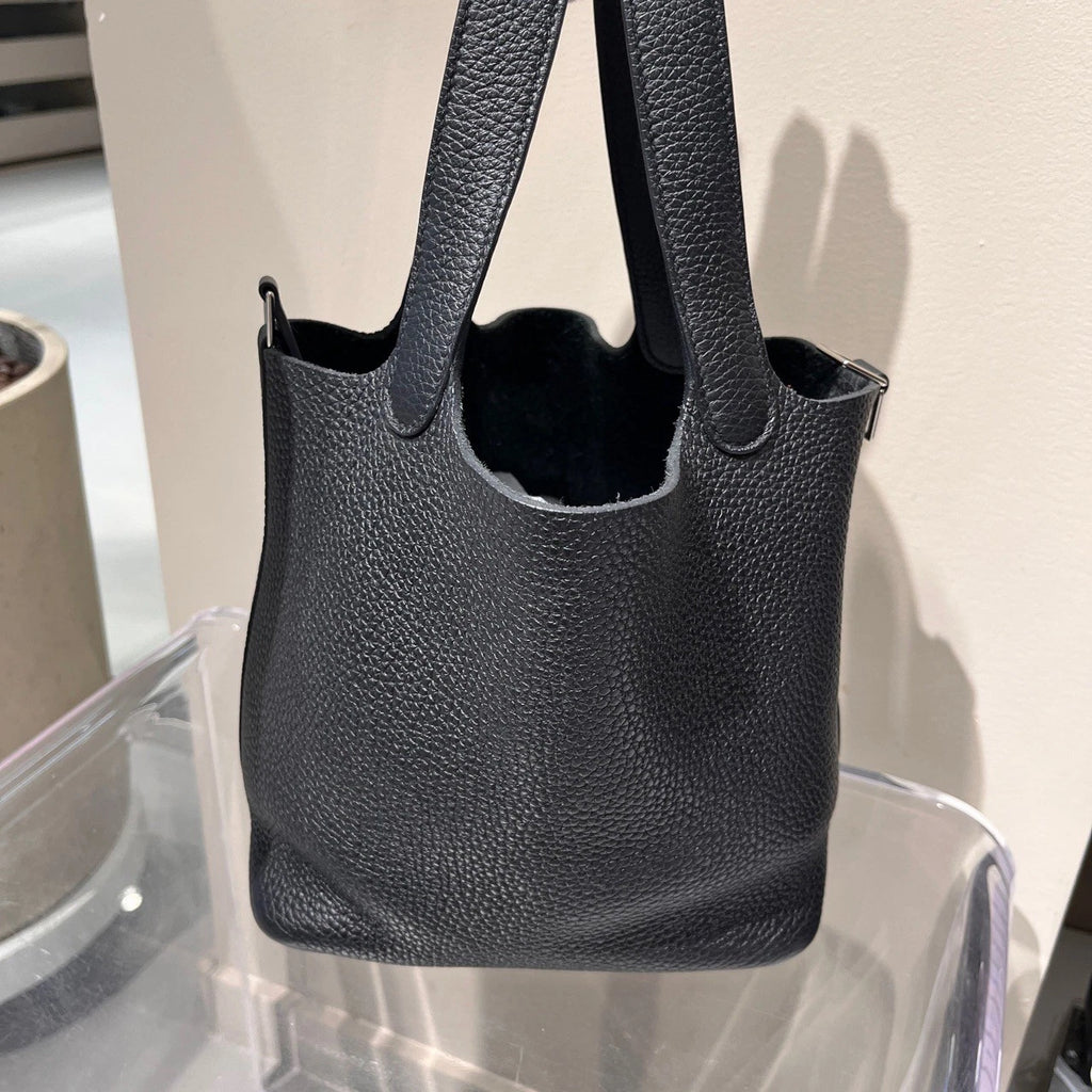 Hermes Picotin18 TC Leather Black Tote Handbag Silver Hardware