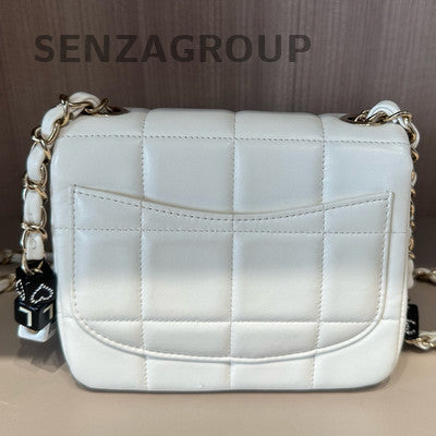 Chanel White Square Mini Flap Bag with Gold Chain - Women's Fashion