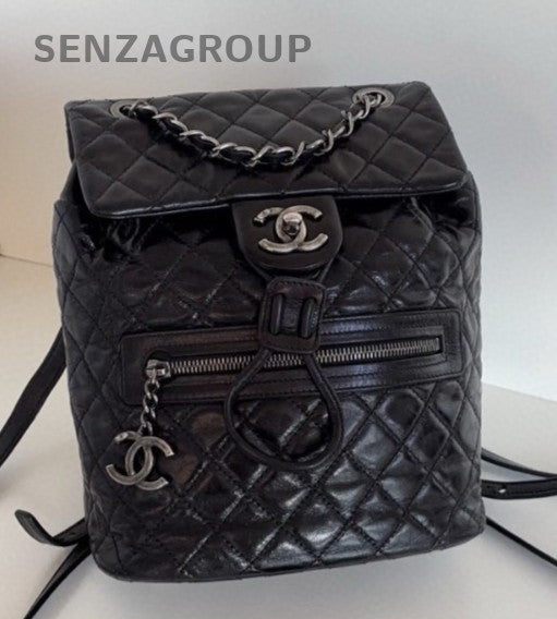 Chanel Calfskin PM Backpack Black Silver Diamond Used Women Classic Fashion
