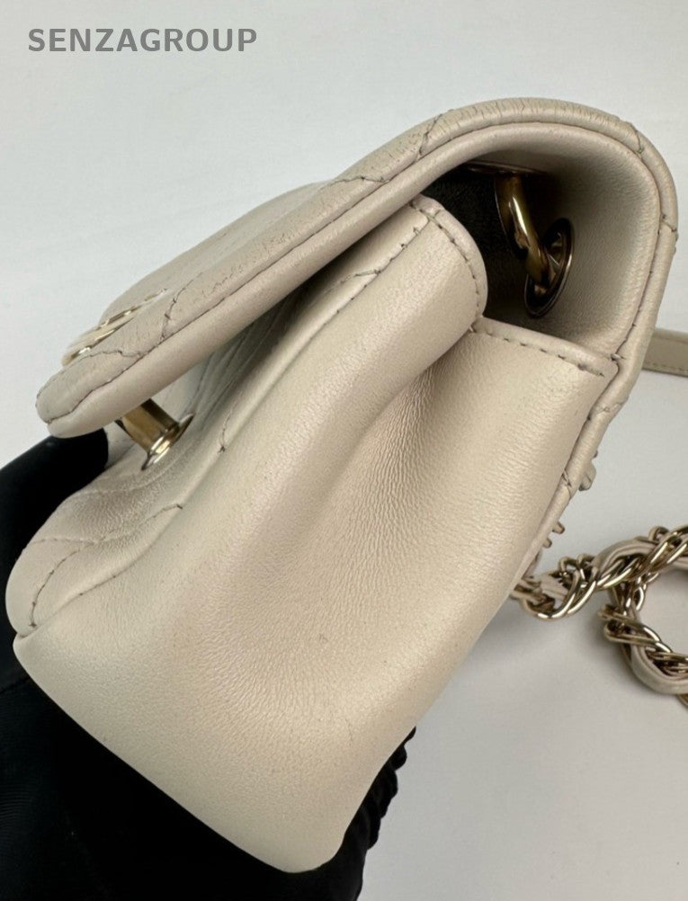 Chanel Classic Flap Mini Diamond Chain Shoulder Bag Beige Gold Women Designer