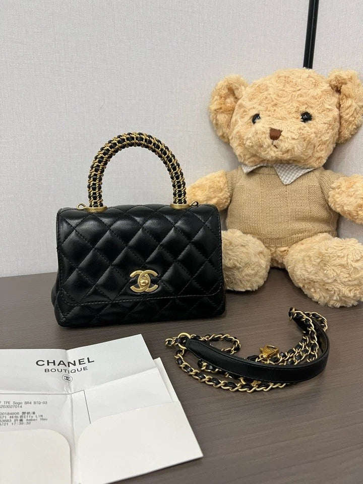 CHANEL Black Gold Mini Coco Handle Top Handle Bag For Women