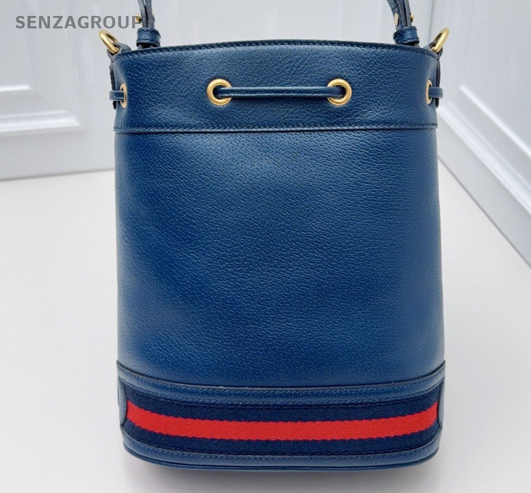 Gucci Ophidia Bucket Top Handle Bag Crossbody Blue Gold Women Classic Fashion