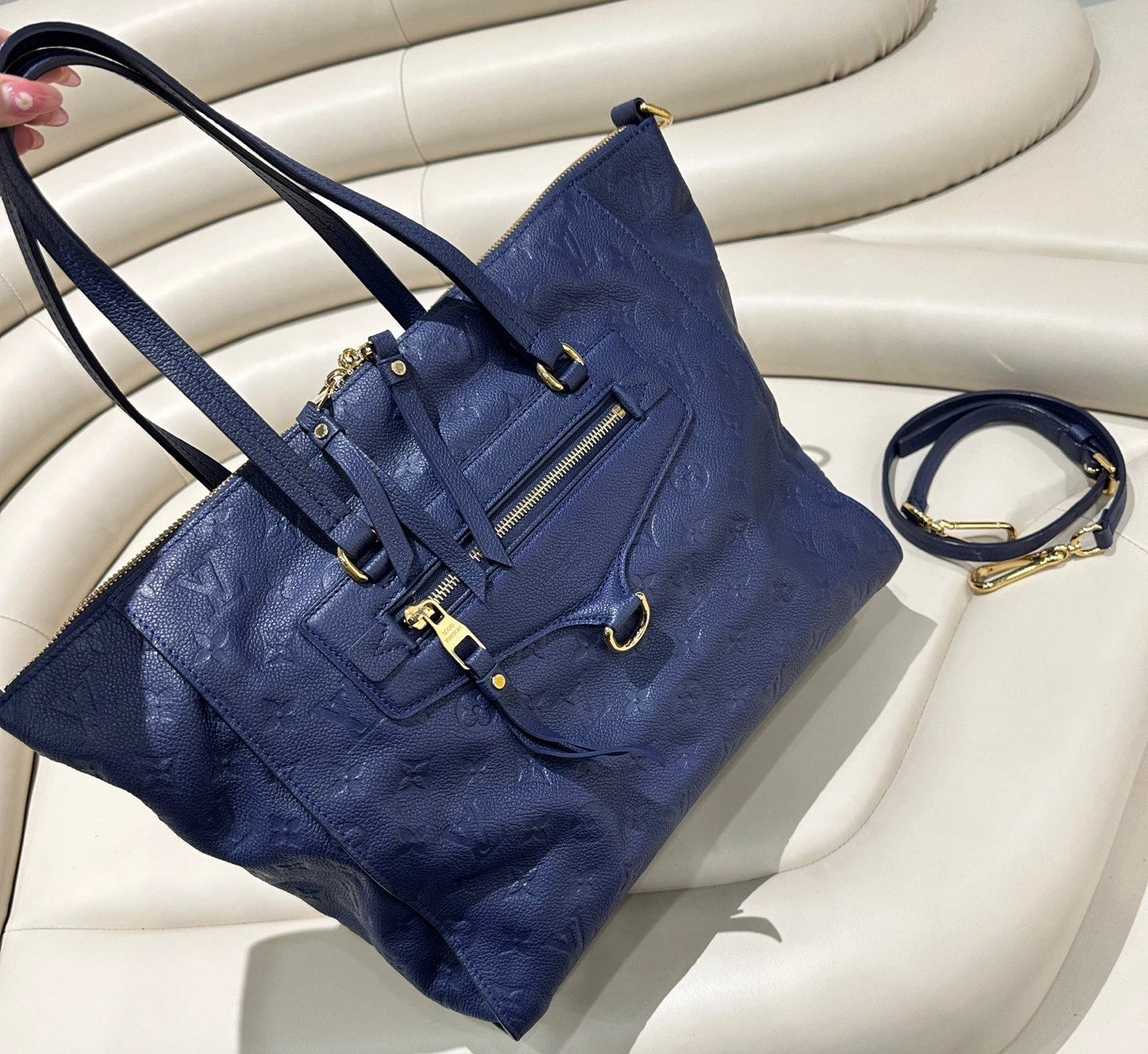 Louis Vuitton Lumineuse Monogram Empreinte Shoulder 2way Handbag Women Blue