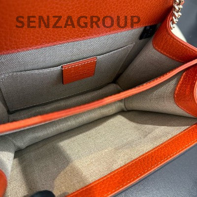 Gucci Orange GG Marmont Shoulder Bag with Gold Chain