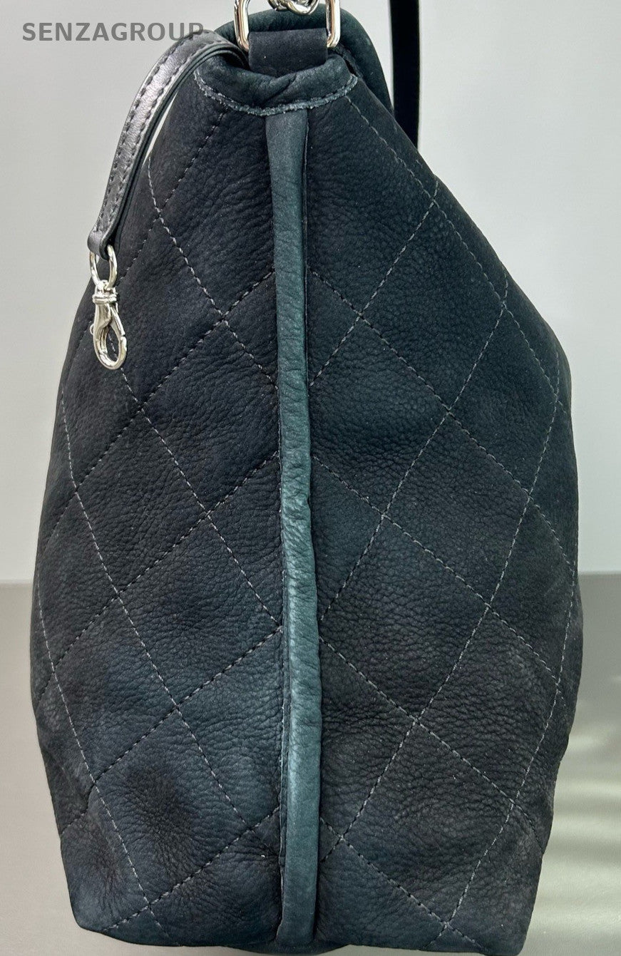 Chanel Suede Leather Chain Shoulder Bag Crossbody Black Silver Women Classic