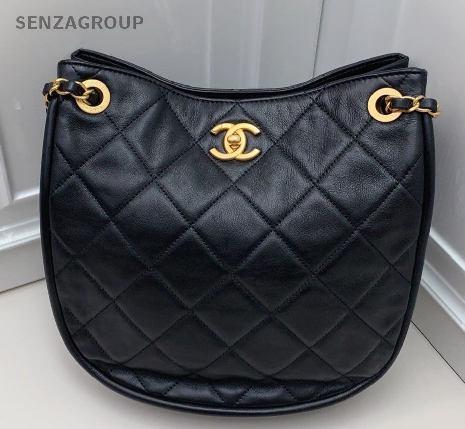 Chanel Hobo Chain Diamond Shoulder Bag Black Red Gold Women Classic Fashion