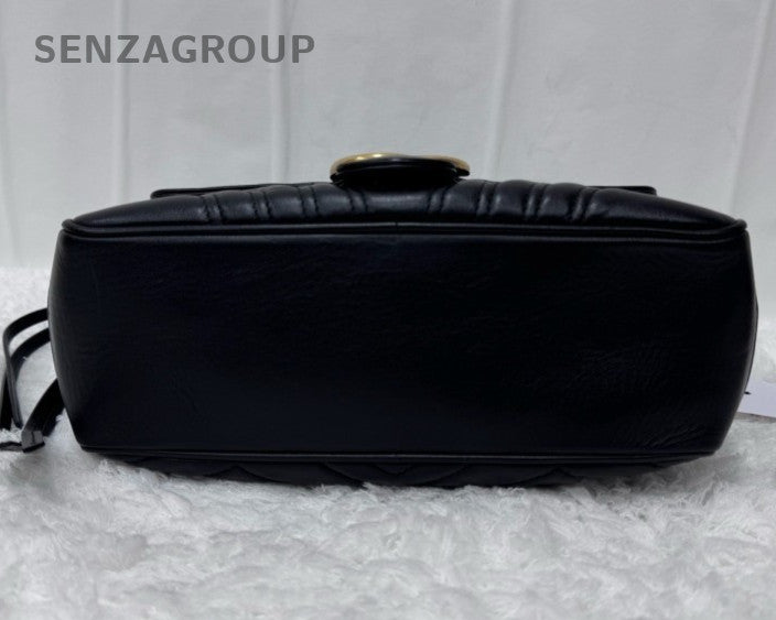 Gucci Marmont 2Way Shoulder Bag Crossbody Black Gold Women Classic Fashion