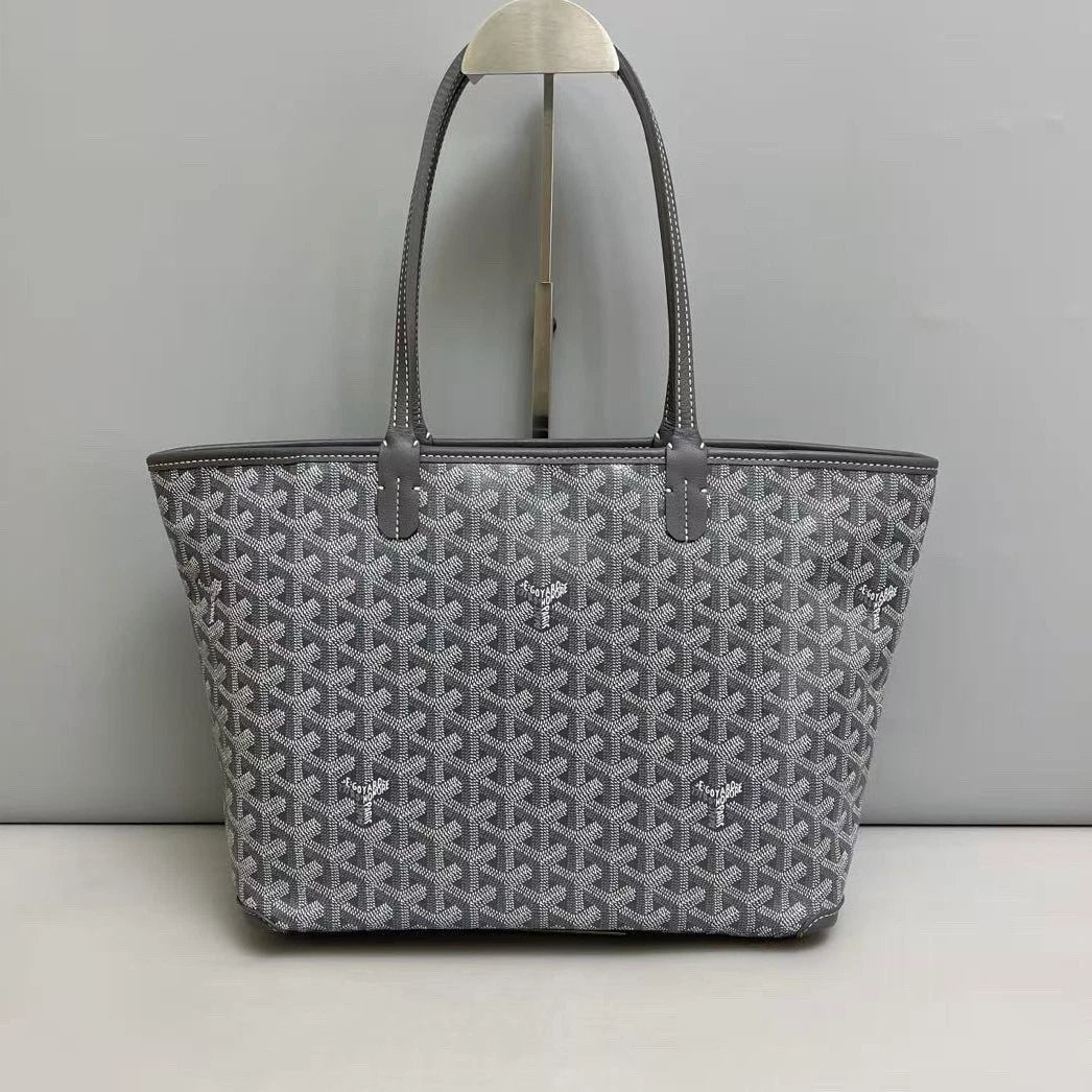 Goyard Monogram Canvas Tote Shoulder Bag Gray Silver Women Classic