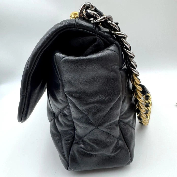 CHANEL19Bag Medium Black Gold Shoulder Bag For Women