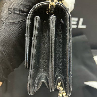 Chanel Quilted Black Gold Shoulder Crossbody Handbag - Women's Classic