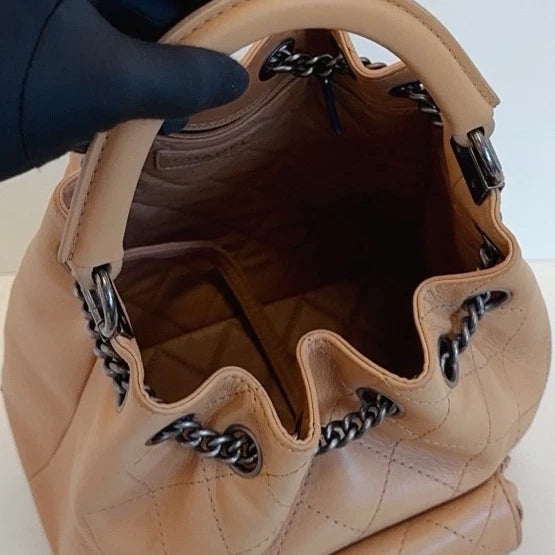 Chanel Bucket Backpack Chain Top Handle Bag Brown Women Classic