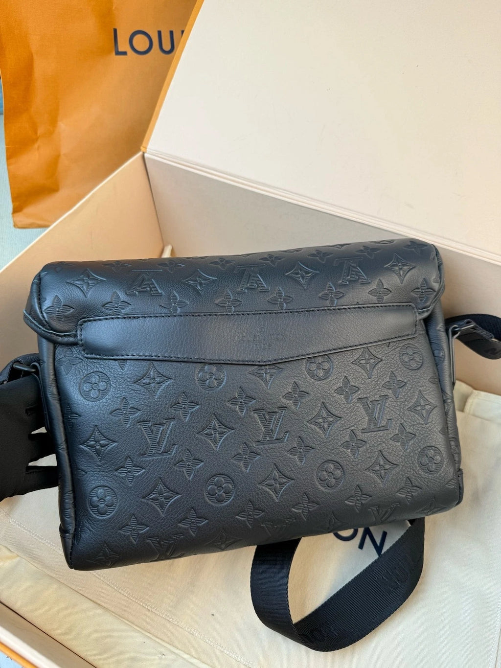 Louis Vuitton Voyager Monogram Shadow Black Embossed Leather Messenger Bag