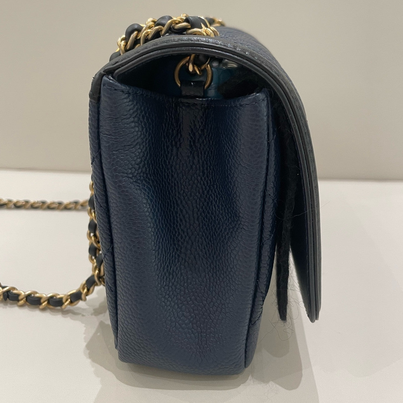 Chanel Filigree Blue Gold Quilted Chain Shoulder Crossbody Bag Classic Women