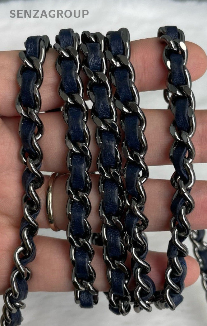 Chanel Classic Flap Calfskin Chain Shoulder Bag Blue Silver Women Designer