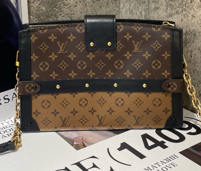 Louis Vuitton Trunk Clutch Box Monogram Shoulder Bag Crossbody Brown Gold Women
