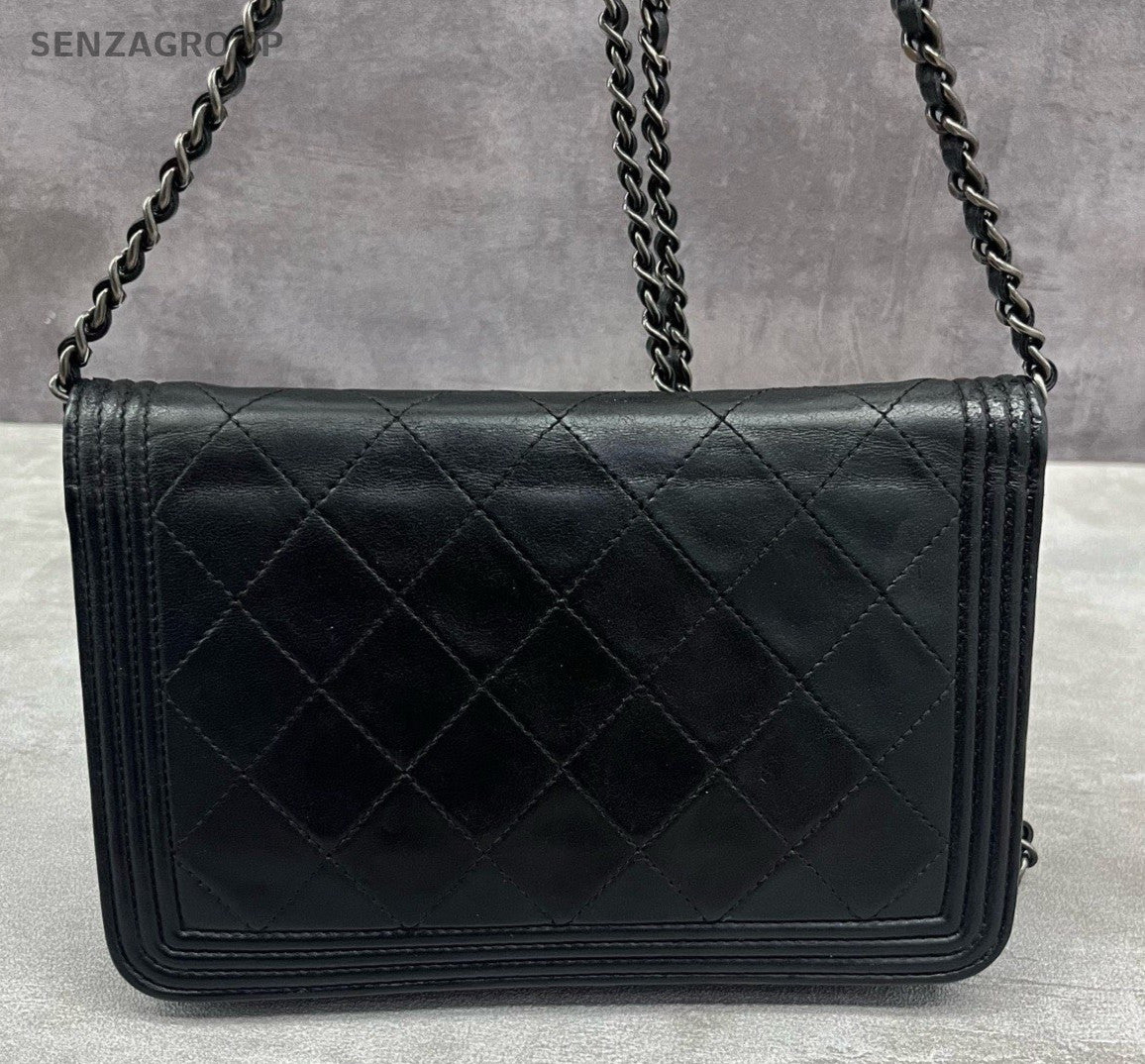 Chanel Leboy WOC Calfskin Chain Shoulder Bag Black Silver Diamond Women Classic