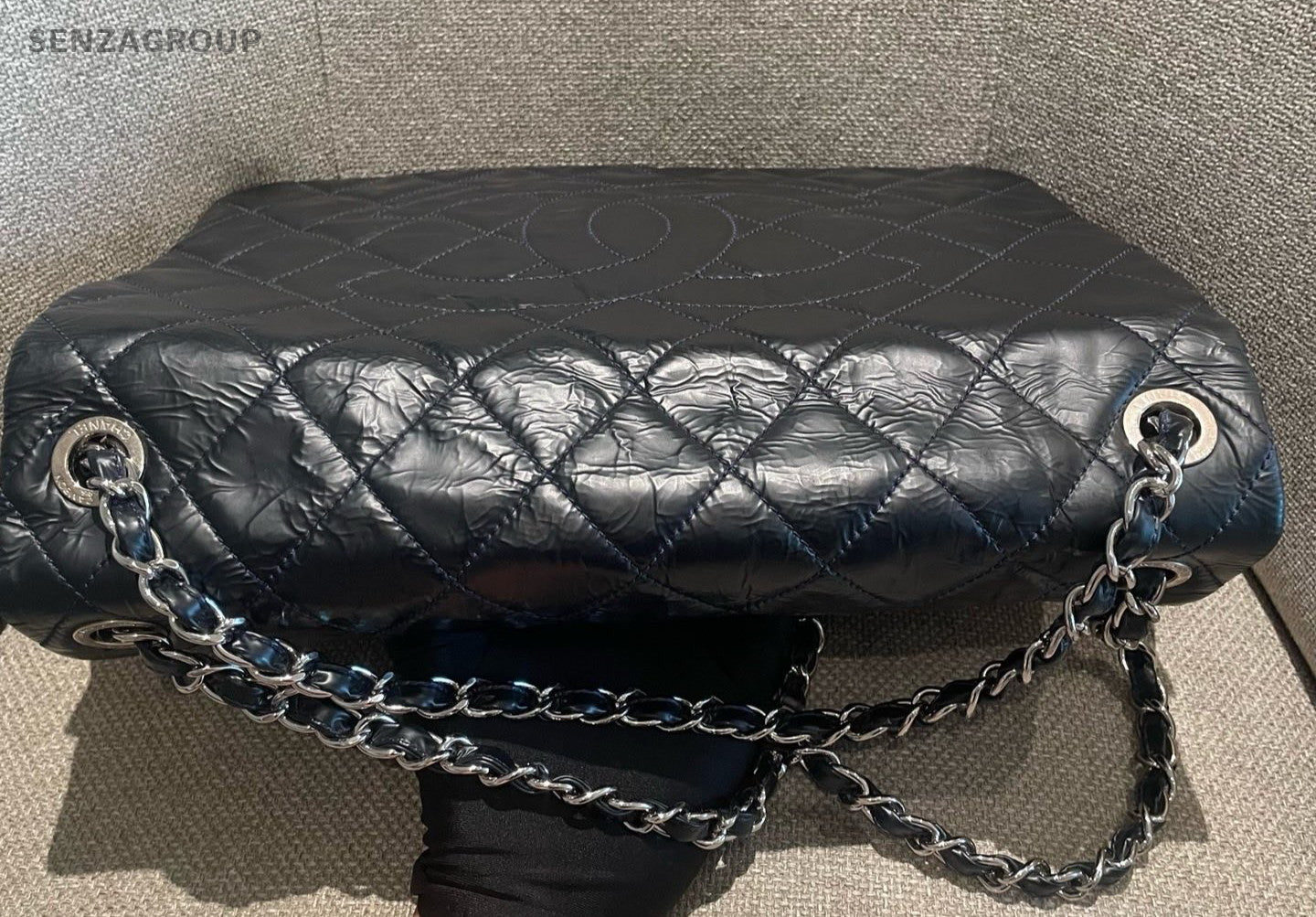 Chanel Diamond Chain CC Logo Shoulder Bag Black Silver Women Classic