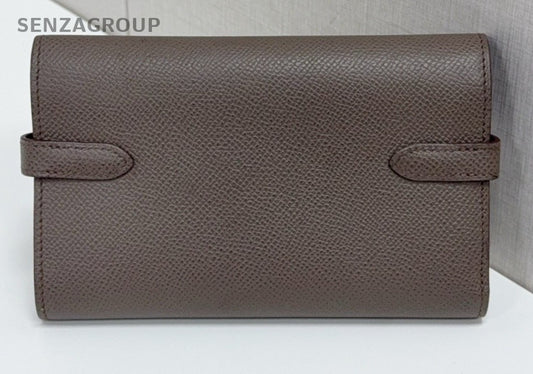 Hermes Kelly Medium Wallet Gray Gold Used Women Classic Designer