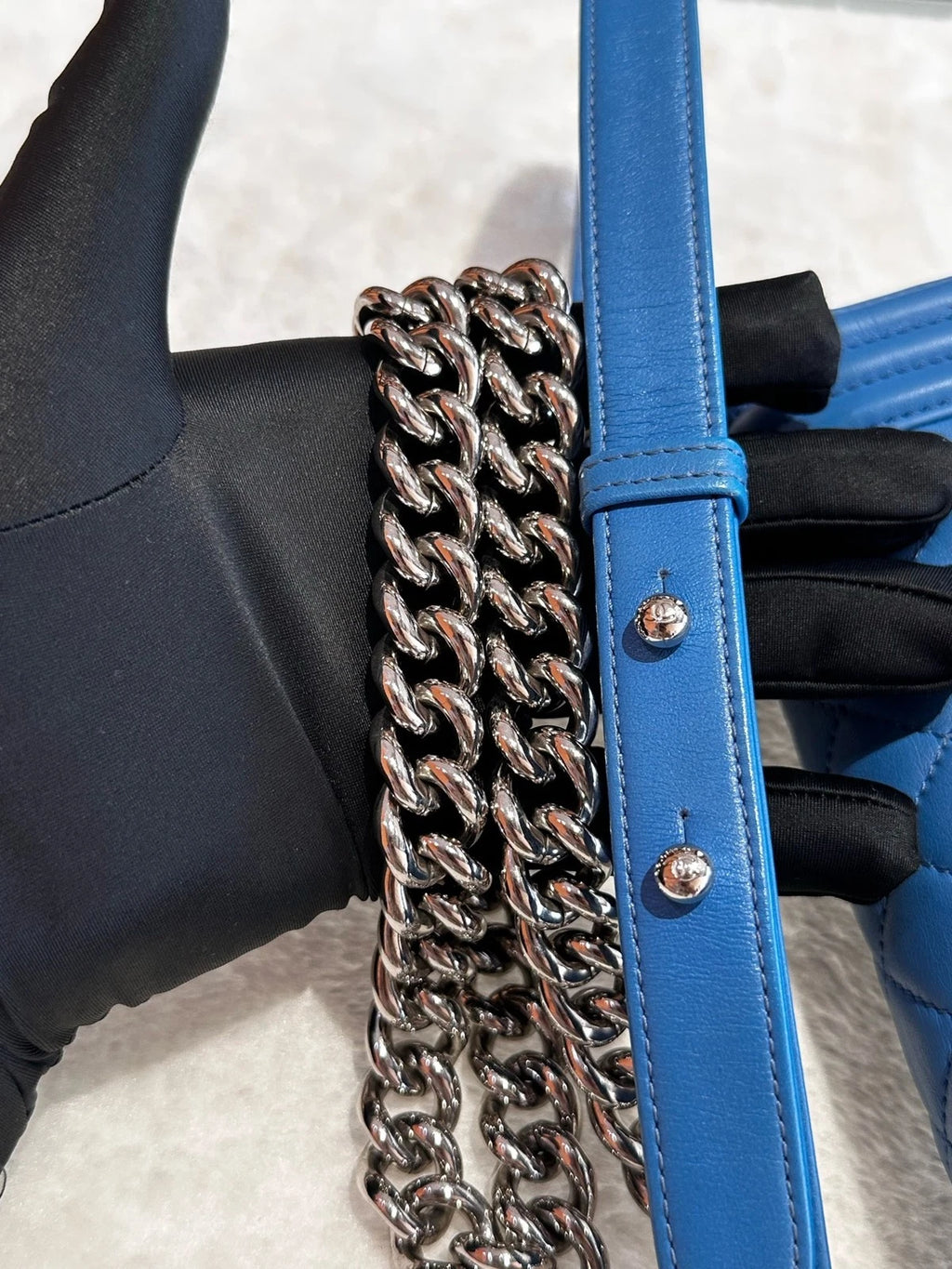 CHANEL Blue Leather LeBoy Small Shoulder Bag for Women