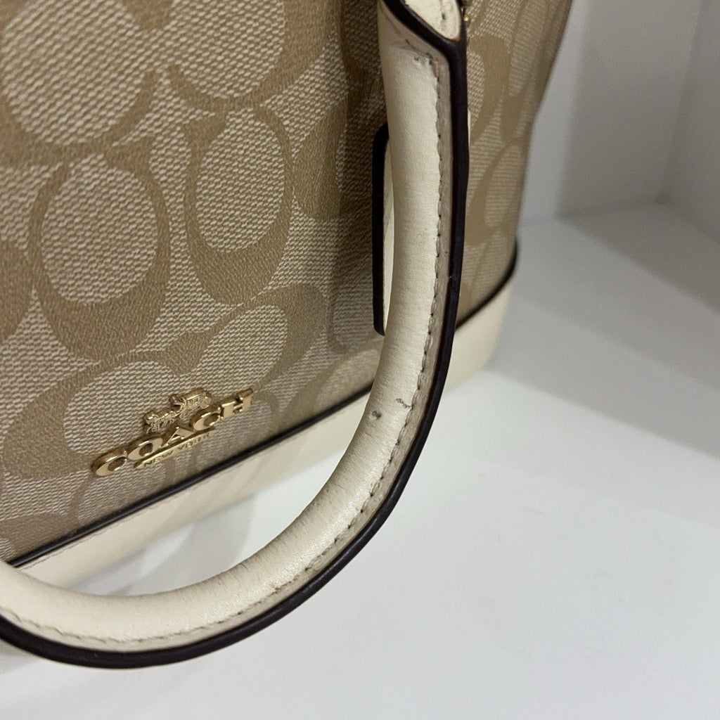 COACH Beige Monogram Canvas Shell Shoulder Handbag Crossbody Women