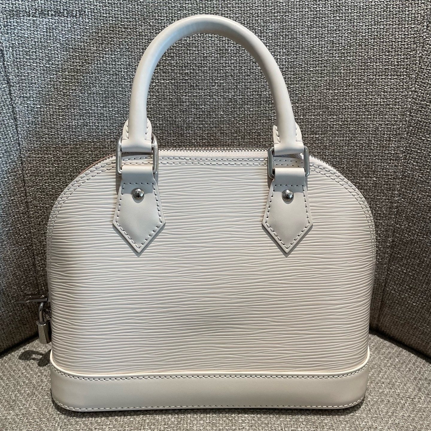 Louis Vuitton Alma BB Epi Top Handle Bag Crossbody White Silver Women Classic