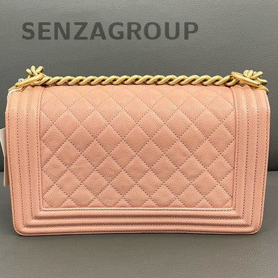 Chanel Le Boy Medium Pink Gold Hardware Calfskin Shoulder Chain Bag