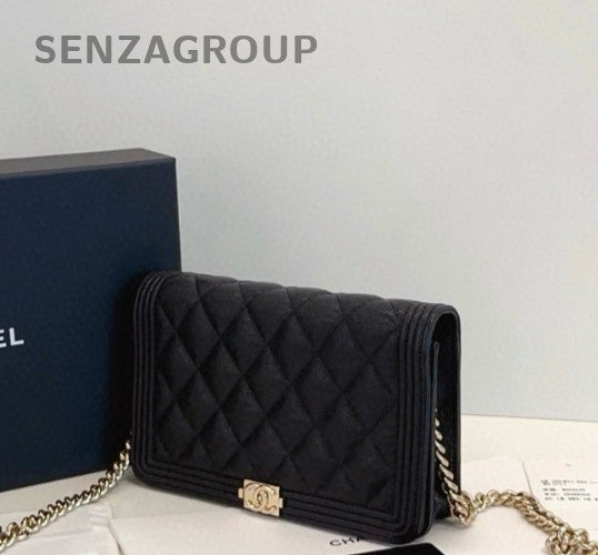 Chanel Leboy WOC Chain Shoulder Bag Crossbody Black Gold Women Classic Vintage