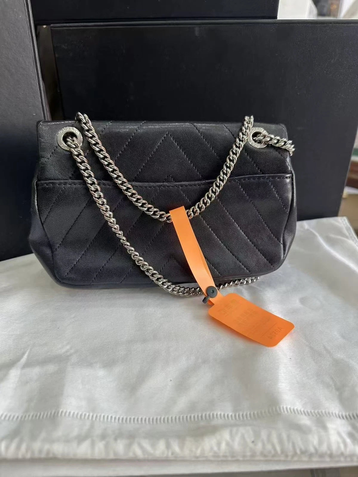 CHANEL Black Silver Lambskin Mini Chain Crossbody For Women
