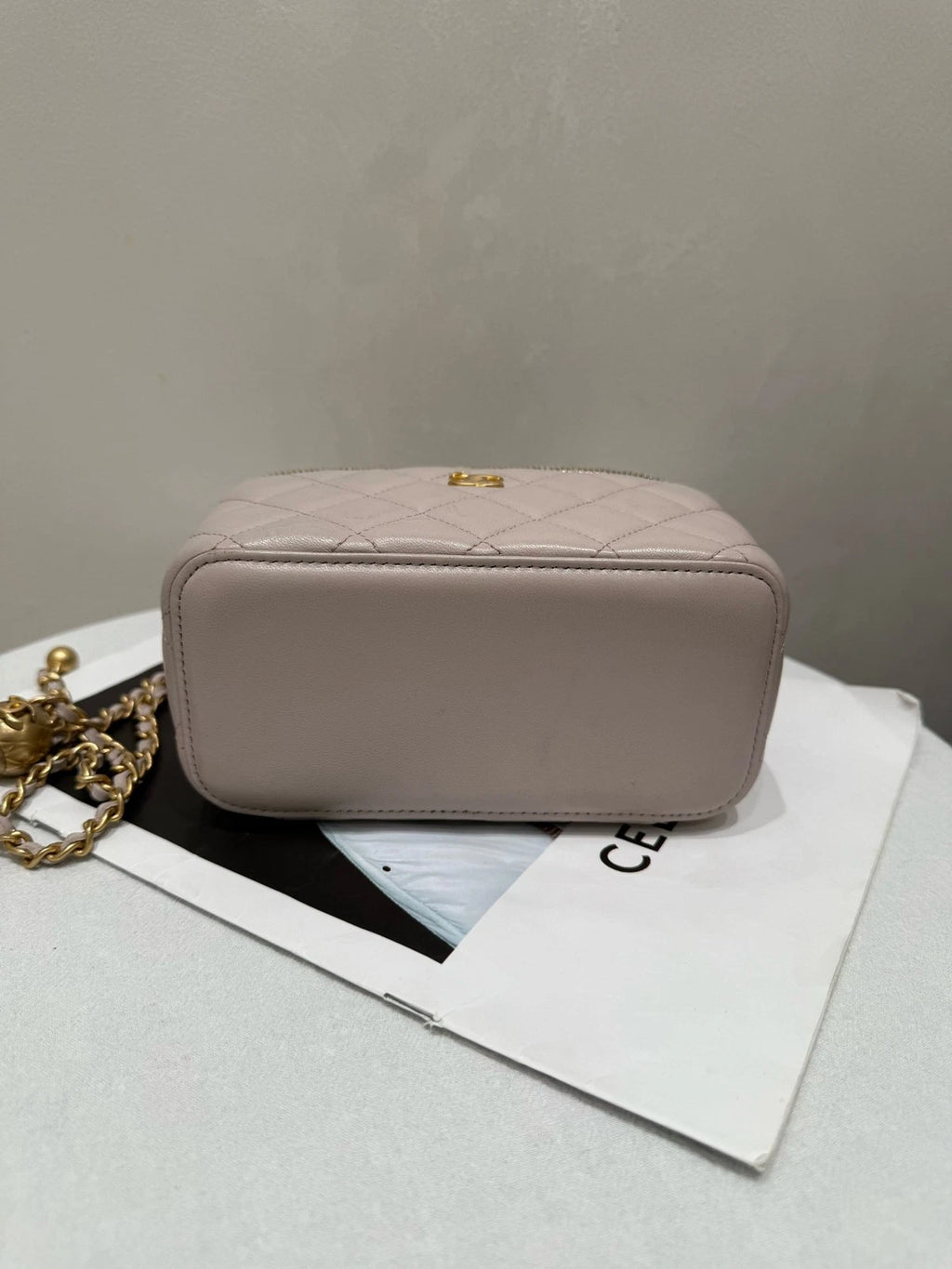 CHANEL Lambskin Purple Gold Ball Vanity Clutch Bag For Women