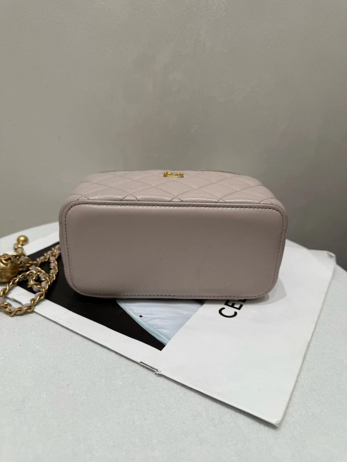 CHANEL Lambskin Purple Gold Ball Vanity Clutch Bag For Women