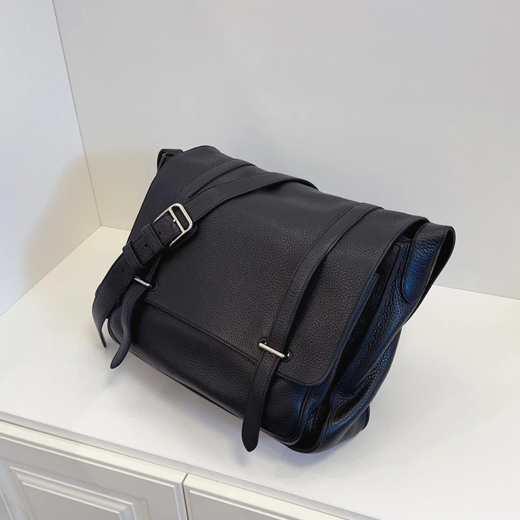 Hermes Steve Messenger Bag Shoulder Crossbody Black Silver Unisex Adults