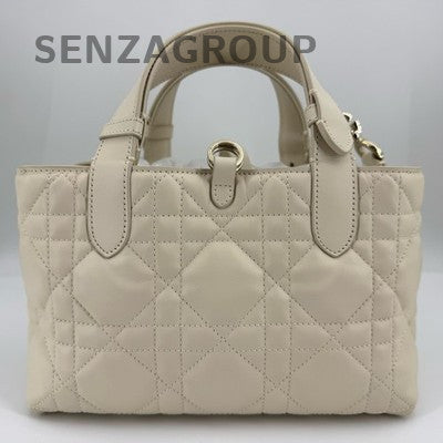 Dior Toujours Tote Bag in White Gold Calfskin with Cannage Pattern