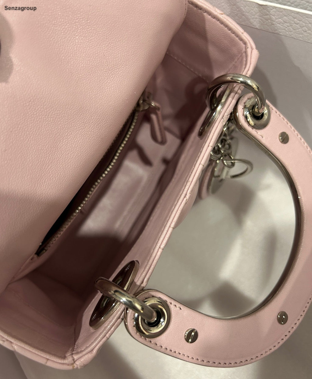 Christian Dior Lady Dior 2Way Top Handle Crossbody Pink Silver Women Classic