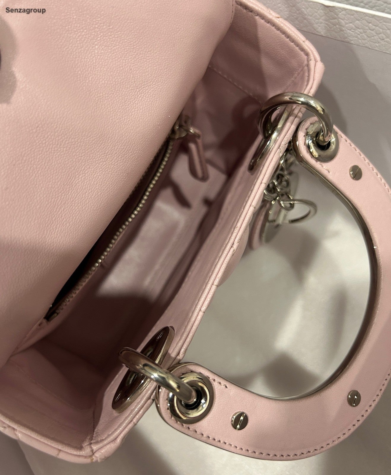 Christian Dior Lady Dior 2Way Top Handle Crossbody Pink Silver Women Classic