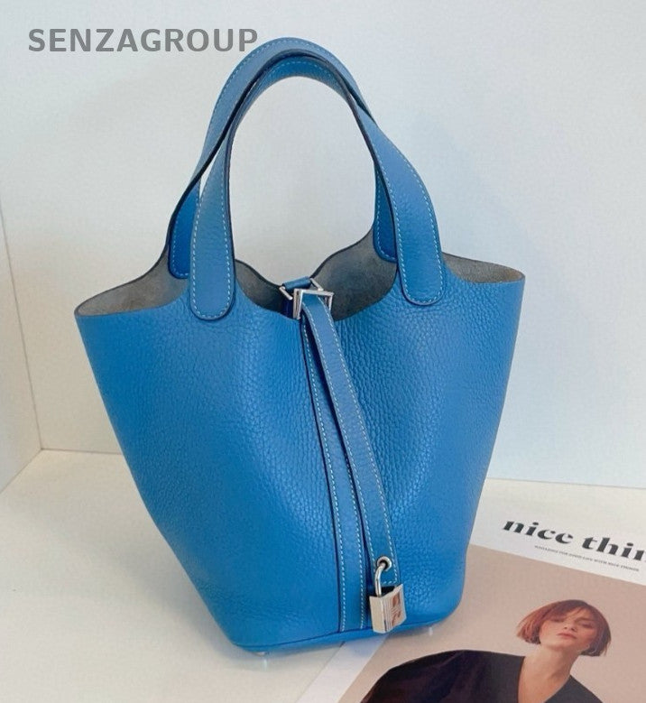 Hermes Piction 18 Double Handle Classic Handbag Women Blue
